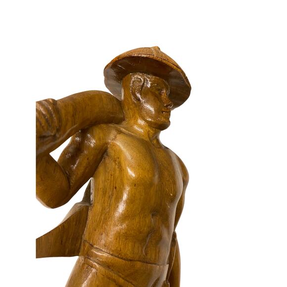 Vintage Asian Hand Carved Wooden Farm Worker with Scythe - Picture 11 of 14